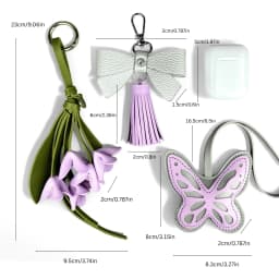 Purple Butterfly & Flower Keychain Charm Set, Cute PU Leather Floral Bag Accessories for Purple Lovers/Realistic Bloom/Good Gift