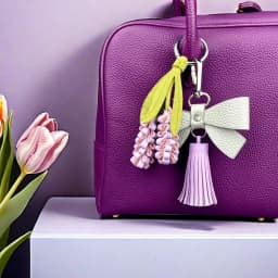 Purple Butterfly & Flower Keychain Charm Set, Cute PU Leather Floral Bag Accessories for Purple Lovers/Realistic Bloom/Good Gift