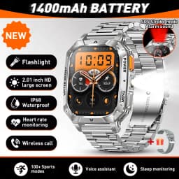 LIGE New Outdoor Military 1400 mAh Battery Smart Watch Men IP68 Waterproof LED Flashlight Health Monitor Call Sports Smartwatch