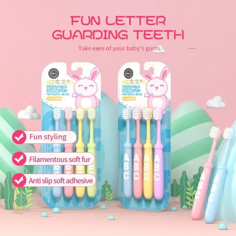 4PCS Alphabet Cartoon Soft Bristle Kids Toothbrushes, Ideal for 3-12-Year-Olds - Adorable Design & Effective Cleaning