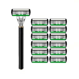 3 Pieces/1 Handle + 36 Blades, Men's Green 6-Layer Premium Classic Manual Razor