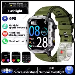 2026 New Military-grade Smart Watch Men GPS Flashlight 3ATM Waterproof Watch Bluetooth Call 100+Sport Outdoor Smartwatch Pk HW12