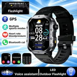2026 New Military-grade Smart Watch Men GPS Flashlight 3ATM Waterproof Watch Bluetooth Call 100+Sport Outdoor Smartwatch Pk Ht30