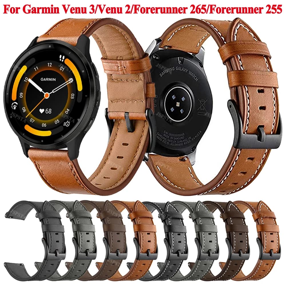 22mm Leather Strap For Garmin Venu 3 2 Venu3 Venu2 Forerunner 265 255 Music Vivoactive 4 Smart Watch Band Bracelet