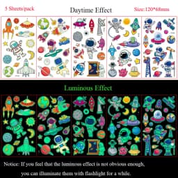5 Sheets Luminous Tattoo Stickers Temporary Colorful Animal Dinosaur Tattoo Fake Tattoo for Body Hand Face