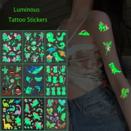 5 Sheets Luminous Tattoo Stickers Temporary Colorful Animal Dinosaur Tattoo Fake Tattoo for Body Hand Face