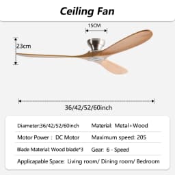 42/52/60 Inch Low Floor Ceiling Fan 3 Wooden Blade DC Motor Electric Fan with Remote Control for Living Room Dining Room Bedroom