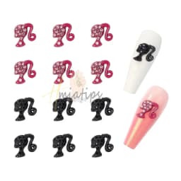10pcs Nail Charms Hot Pink Doll Cartoon Design DIY Glitter 3D Nail Art Decorations Jewelry Crafts Rhinestone Accessories