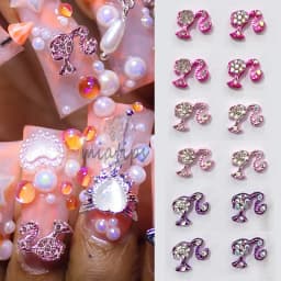 10pcs Nail Charms Hot Pink Doll Cartoon Design DIY Glitter 3D Nail Art Decorations Jewelry Crafts Rhinestone Accessories
