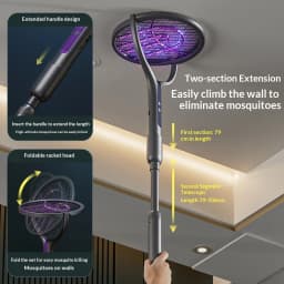 Rotating Head Bug Zapper Racket Rechargeable Electric Fly Swatter Fly Killer and Mosquito Trap Lamp for Indoor and Outdoor