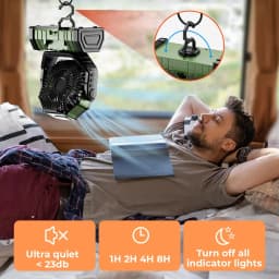 Camping Fan 20000mAh Battery Powered Fan Rechargeable with LED Light Portable Outdoor Tent Fan with Hanging Hook 4 Speeds Wind