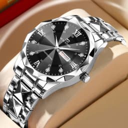 VA VA VOOM Luxury Rhinestone Watch Men Fashion Business 41mm Case Luminous Stainless Steel 3Bar Waterproof Quartz Watch for Men