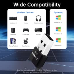 FENVI USB Bluetooth 6.0 Adapter BT 5.4 Dongle for PC Wireless Mouse Keyborad Music Audio Receiver USB Transmitter Windows 11/10