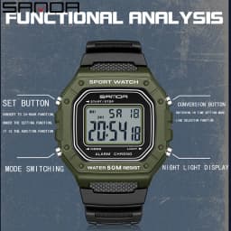 SANDA 2156 Fashion Mens Watch Military Water Resistant Sport Watches Army Big Dial Led Digital Wristwatches Stopwatches For Male
