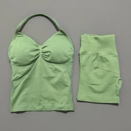 2 Pieces Sports Set Women Backless Tank Yoga Tops High Waist Scrunch Seamless Shorts Sport Gym Set Sportswear Workout Set