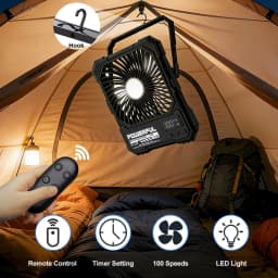 20000mAh Camping Fan Portable Ceiling Fans Foldable Desk Fan Tent Air Circulator Cooler Rechargeable Electric Fan with LED Light