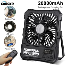 20000mAh Camping Fan Portable Ceiling Fans Foldable Desk Fan Tent Air Circulator Cooler Rechargeable Electric Fan with LED Light