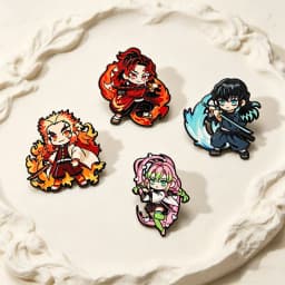 4pcs/Set Demon Slayer Kimetsu No Yaiba Anime Collectible Pins Set Hashira & Yoriichi Enamel Brooches for Backpack Decor