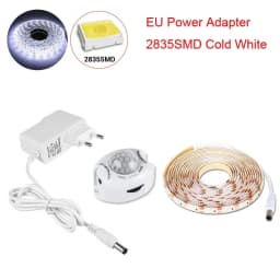Motion Sensor Under Cabinet Lights Cupboard Kitchen Bed Emergency Night Light Flexible LED Strip DC 12V US EU Power Adapter