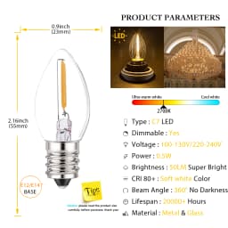 Genixgreen C7 LED Night Light Bulb 0.5W Dimmable E12 E14 Base Warm White 2700K Chandelier Salt Lamp Replacement Mini Candle Bulb