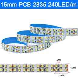 5m Double Row 2835 Flexible LED Strip 240leds/m 480leds/m Cool Warm White 4000K IP20 Non-Waterproof 1200/2400 SMDs 12V 24V DC