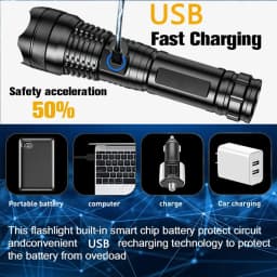 90000LM High Power XHP50 Led Flashlight Rechargeable Torch Zoom Usb Hand Lantern Camping Outdoor Waterproof Emergency