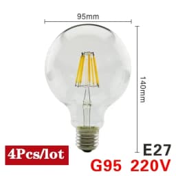 4PCS LED Edison Filament Light Bulbs Glass C35 A60 ST64 G80 G95 E27 E14 2W 4W 6W 8W AC 220V 2700K 6000K 360 Degree Energy Lamps