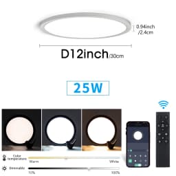 Smart Ceiling Lights 0.94 Inch Remote APP Control Ultra Thin Dimmable Modern Round LED Ceiling Lamp Bedroom Dining Room Kitchen