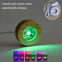 6cm/8cm Wooden LED Display Bases Round LED Light Stands with USB Cable Warm White/RGB Night Light Artistic Crystal Glass Stand