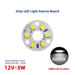10 Pcs New Highlight LED Light Board DC 12V 3W SMD5730 6LEDs Light Source Aluminum Panel Round Dia 32mm Warm White Natural Light