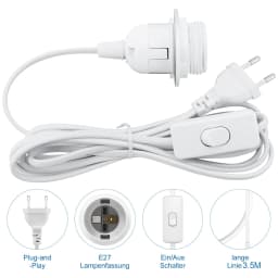 1.8m 3.5m 6m Power Cord Cables E26 E27 Half Teeth Lamp Base Holder With Switch Wire EU Plug For Pendant Led Bulbs Fixture