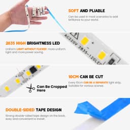 5m 10m 20m 50m Led Strip Light Waterproof IP44 220V 230V SMD 2835 120LED Flexible Led Ribbon Tape Lamp 9 Colors Home Decoration