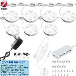 DC12V Tuya Zigbee LED Round Under Cabinet Light Kit RGB Color Change Dimming for Kitchen Shelf,Voice Control Google Alexa Echo