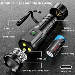 6500K 3x Led Mini Palm Small Flashlight USB Rechargeable Portable Magnet Torch Outdoor Hiking Camping Home Work Car Repai 16340