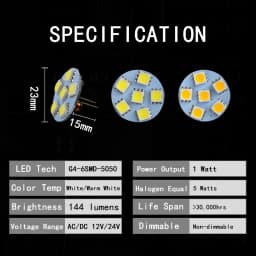 2Pcs 1W 2W 3W G4 Back Pin Round Board LED Bulb DC 12V 24V Lamp For Car Boat Home Spotlight Cabinet Lighting Replace Hologen