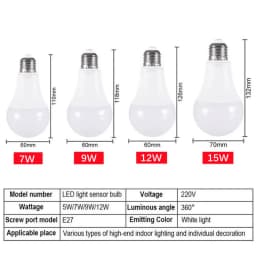 VzzUoo LED E27 Light Control Sensor Light Bulb 12W 9W 7W AC85-265V Day Night Light Auto ON OFF Patio Porch Smart Lamp For Garden