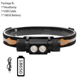 BORUiT D25 Dual LED Headlamp 2000LM Powerful Headlight Type-C Rechargeable 18650 Head Torch Waterproof Camping Fishing Lantern
