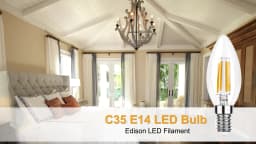 C35 4W E12 E14 Candelabra LED Light Bulbs 40 Watt Equivalent Dimmable 2700K Warm White Chandelier Ceiling Fan Candle Light Bulb