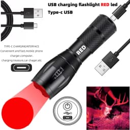 Type-c Rechargeable Red Light Flashlight,Tactical Torch,LED Red Hunting Light,1 Modes Hunting Lights Detector Night Observation