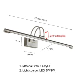 Mirror Wall Lamps Bathroom Modern Wall Lights 43CM 55CM 9W 12W Toilet Wall Mounted Lighting Fixtures Sconces Indoor Bedroom