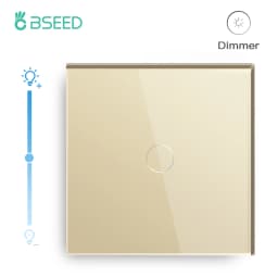 BSEED EU Touch Dimmer Switches 1Gang 1Way LED Dimmable Wall Light Switch Blue Backlight White Black Glass Panel 10A