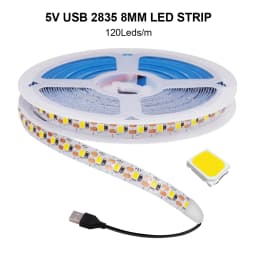 5V 2835 LED Strip Light 3mm 5mm 8mm PCB Width 120Leds/m Flexible LED Tape Ribbon Diode USB/2PIN Wire Led Lights for Room Decor
