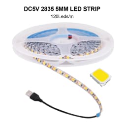 5V 2835 LED Strip Light 3mm 5mm 8mm PCB Width 120Leds/m Flexible LED Tape Ribbon Diode USB/2PIN Wire Led Lights for Room Decor