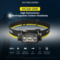NITECORE HC60 UHE Rechargeable Headlamp Bulit-in 4000mAh Battery Max Runtime 200h Lightweight Headlight