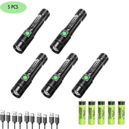 Super Bright T6 LED Lamp Beads Flashlight External 18650 Battery Flash Light Waterproof Torch Zoom 3 Lighting Modes USB Charger