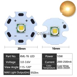 High Power LED 5W-10W 5050 XLM T6 5050-L2 3-3.7V Warm Neutral Cold White Red Green Blue UV Purple Chip Diodes Flashlights Part