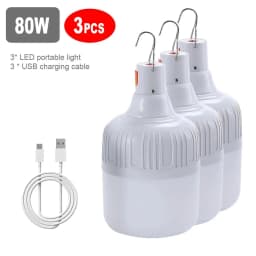 60W 80W Camping Light USB Rechargeable LED Emergency Lamp Outdoor Portable Lanterns with Hook for BBQ Tents Battery Bulb