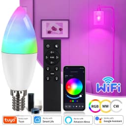 Wifi E14 Led Bulbs 220V Candle Light Tuya Smart Life Spotlight RGB Lamp with RF 2.4G Remote Group Voice Control Alexa Google