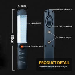 Portable Magnetic Auto Repair Work Light USB Rechargeable LED Flashlight With Magnet Hook For Car Repair Fishing Emergencies