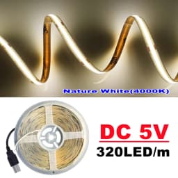 DC 5V USB COB Led Strip Light USB powered High Density Linear Lighting 320LED/m Flexible LED strip 3000K/4500K/6500K Colors
